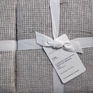 2 Pottery Barn European Linen Cotton WAFFLE‎ WEAVE KING Quilted  Shams - Natural